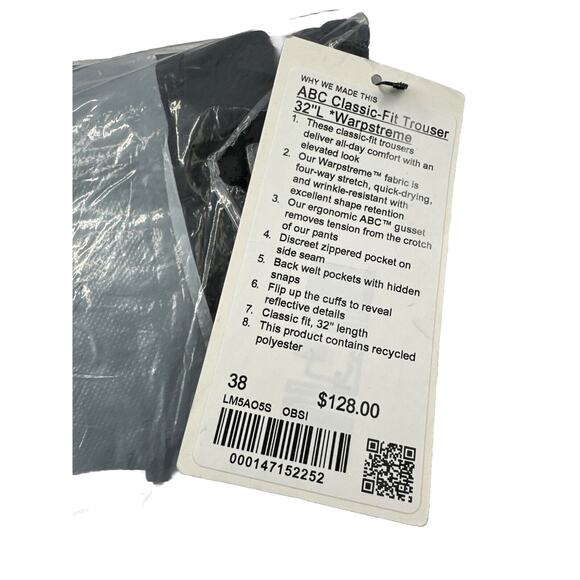 NWT $128 Lululemon ABC Classic-Fit 5Pkt Pants Trouser Warpstreme Obsidian 38x32 - Picture 2 of 11